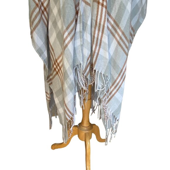 Three Dots Cashmere Wool Blend Plaid Shawl Wrap Parisian Old Money Cottage-OS - Picture 4 of 13